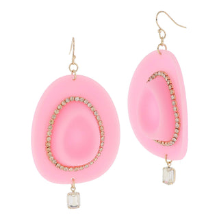 PINK COWGIRL HAT WITH CRYSTAL BAND AND CRYSTAL DANGLE EARRINGS