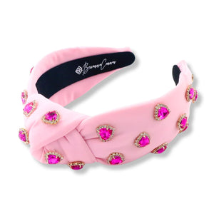 ADULT SIZE LIGHT PINK HEADBAND WITH HOT PINK PAVÉ CRYSTAL HEARTS