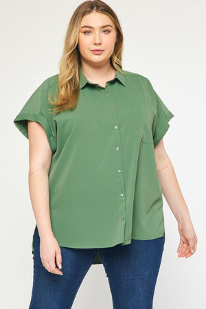 LILITH GREEN BUTTON UP TOP