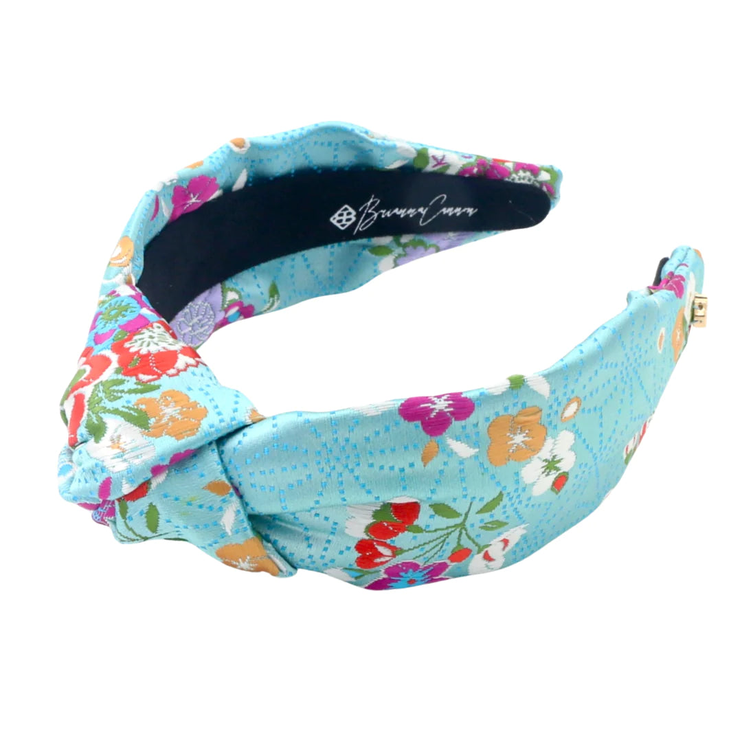 BRIANNA CANNON ADULT SIZE LIGHT BLUE FLORAL SILK HEADBAND