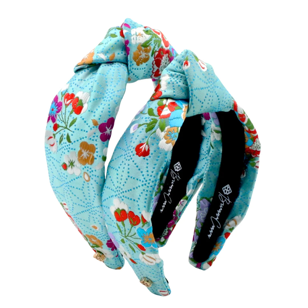 BRIANNA CANNON ADULT SIZE LIGHT BLUE FLORAL SILK HEADBAND