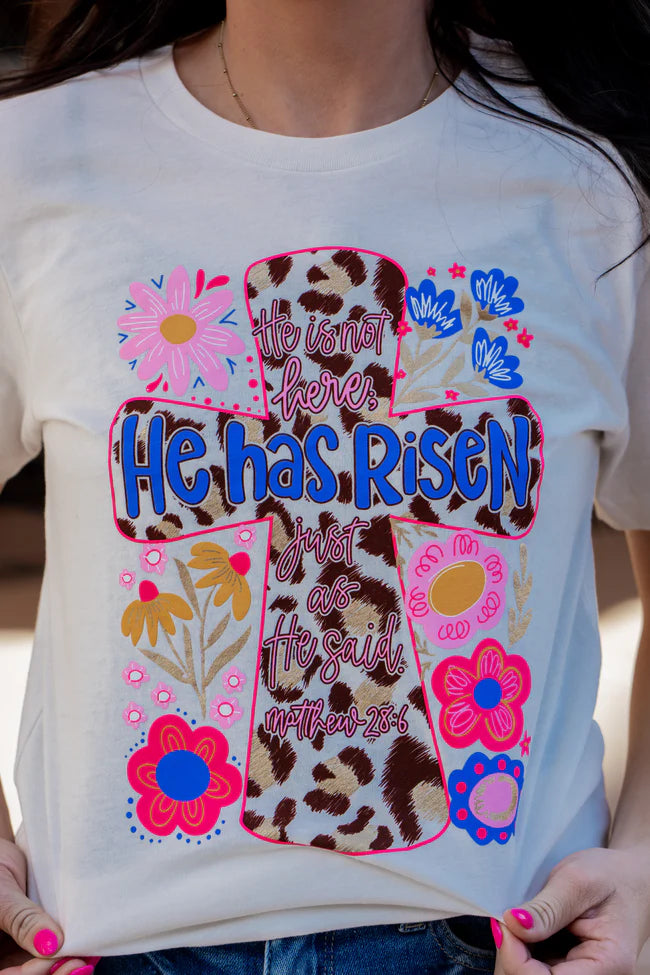 He Has Risen Cross Flowers Tee