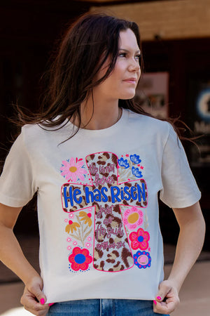He Has Risen Cross Flowers Tee