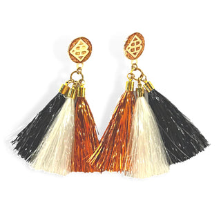 ORANGE, BLACK, AND WHITE METALLIC JUMBO TASSEL EARRINGS