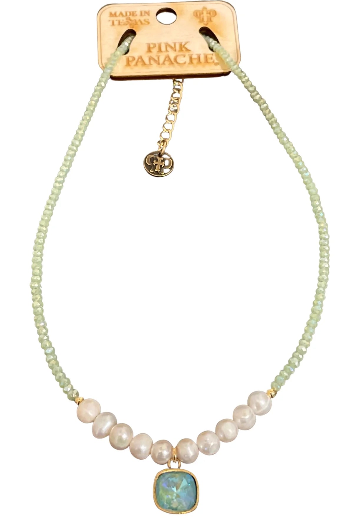 Mint green and pearl beaded necklace