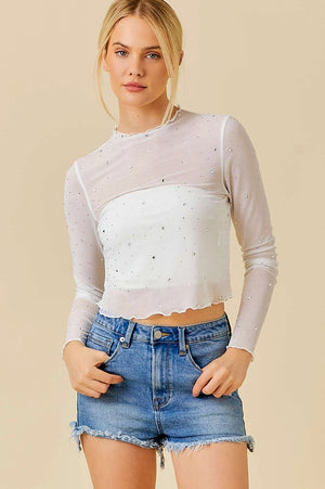 PAIGE RHINESTONE MESH TOP