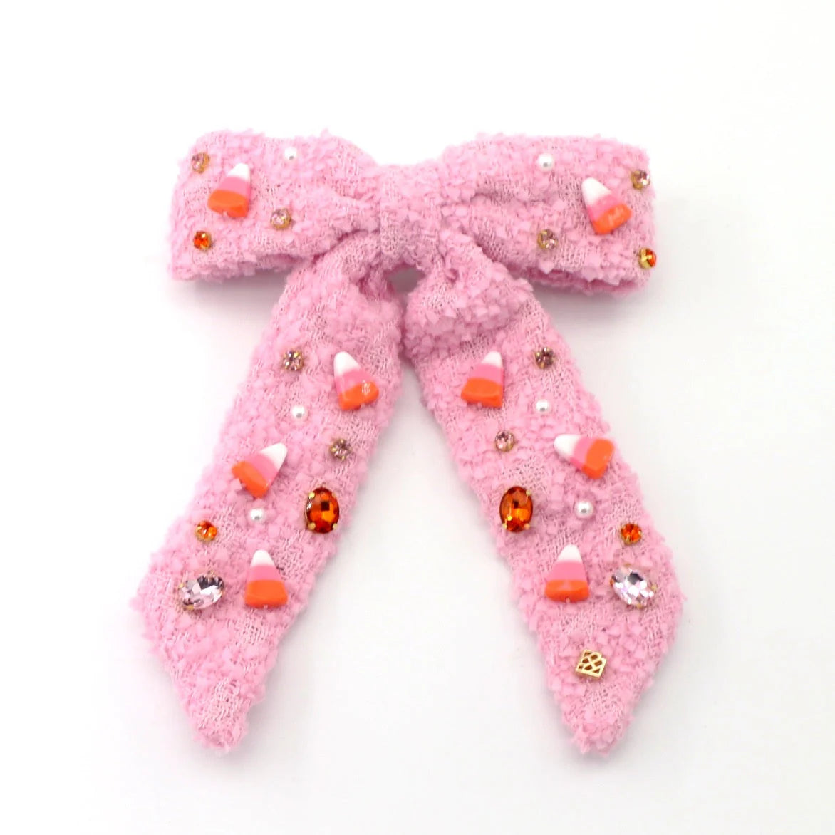 Pink Candy Corn Bow Barrette With Crystals