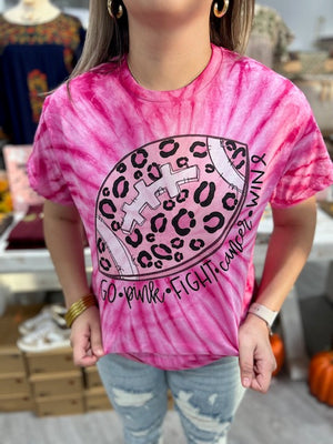 GO PINK FIGHT CANCER FOOTBALL, PINK TIE DYE TEE