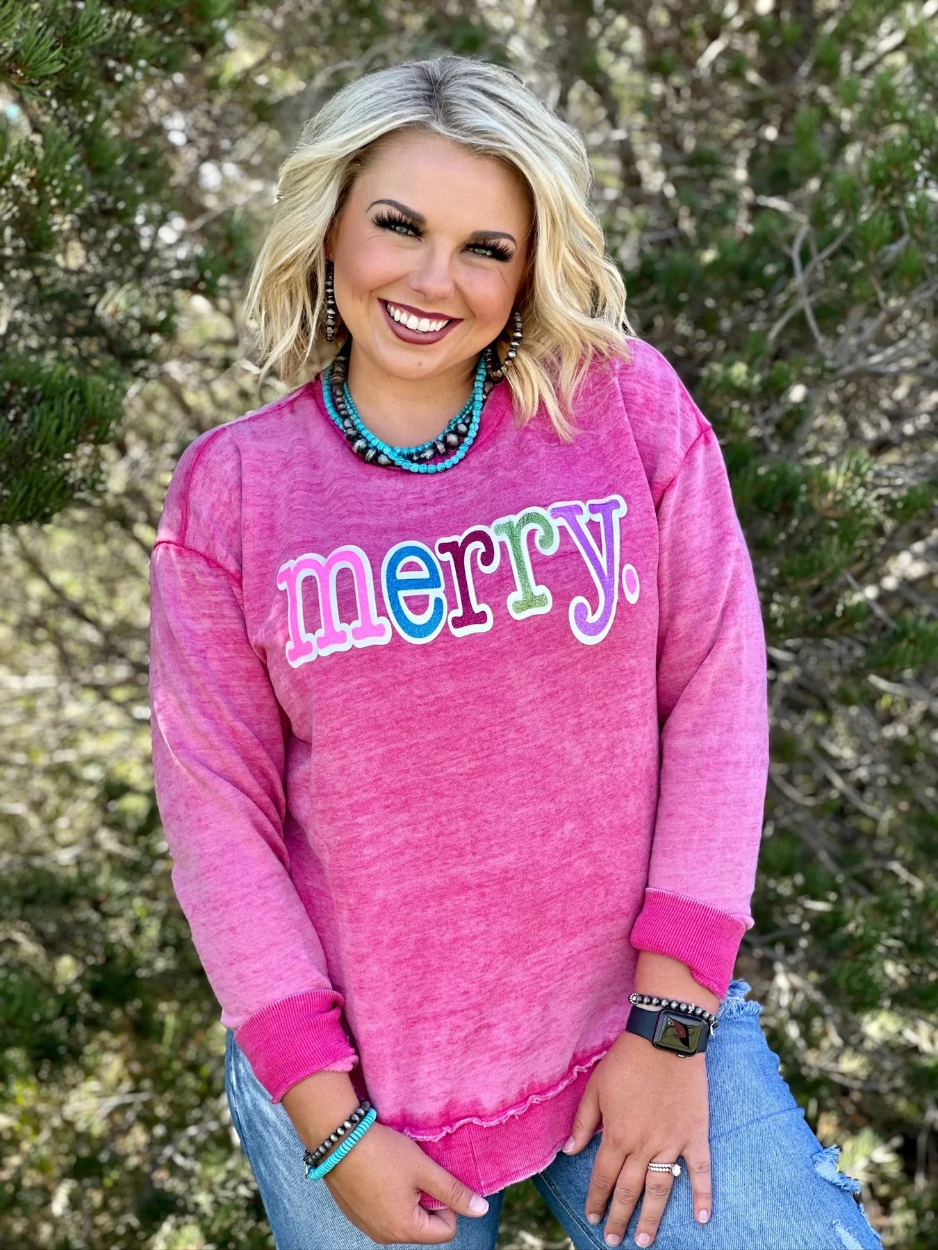 COLORFUL MERRY WITH GLITTER SWEATSHIRT