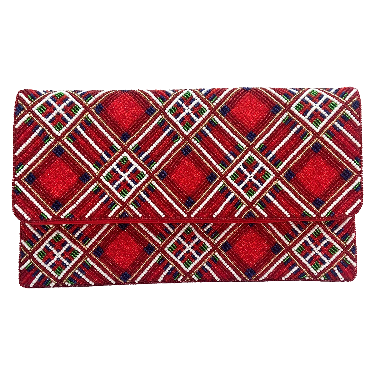 HOLIDAY PLAID BEADED CLUTCH