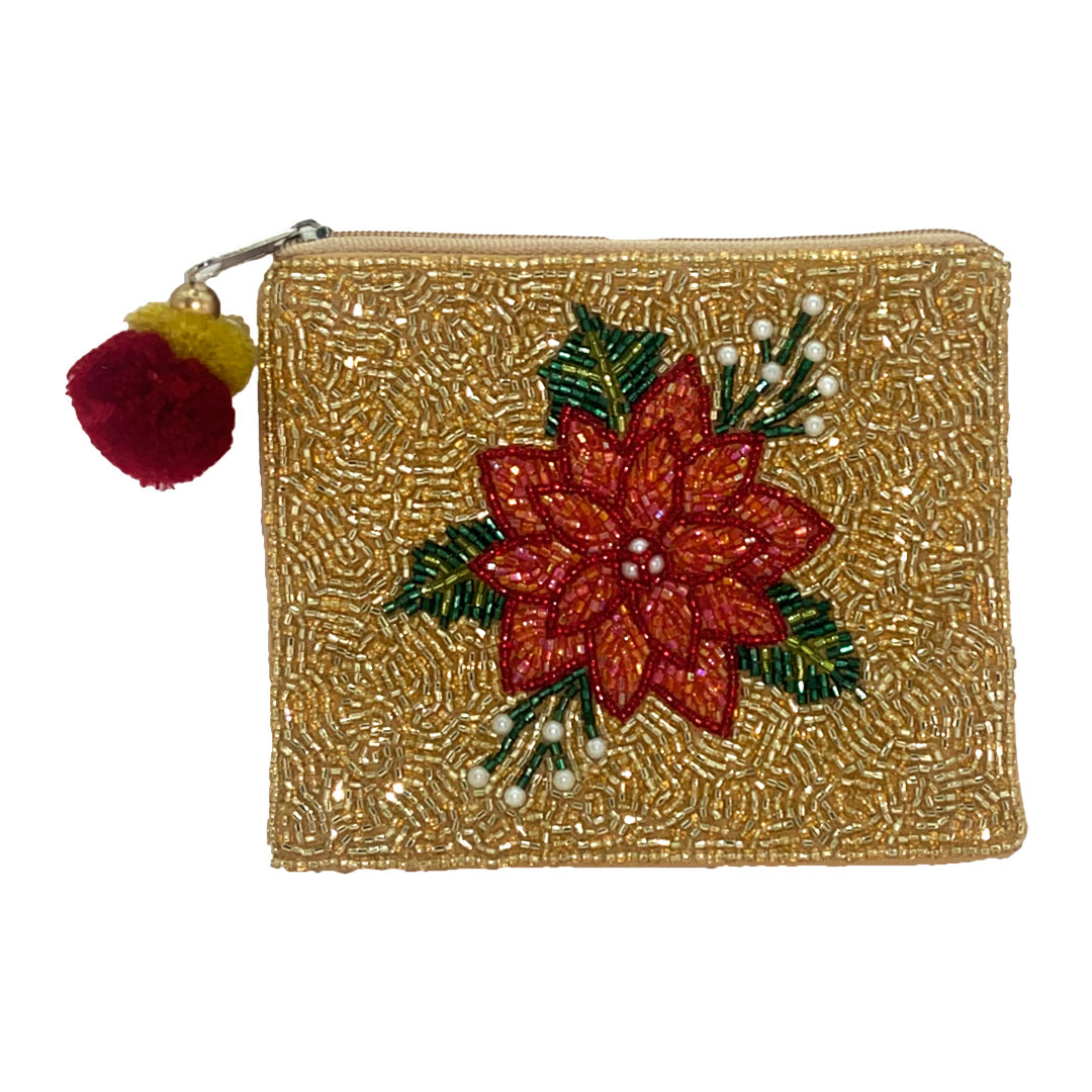 HOLIDAY POINSETTIA GOLD COIN POUCH