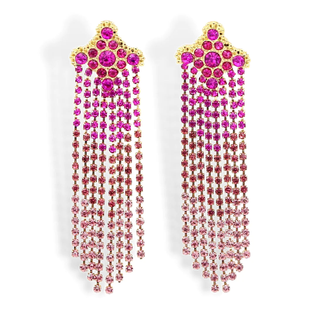 PINK OMBRE CRYSTAL CASCADE EARRINGS