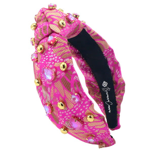 BRIANNA CANNON ADULT SIZE PINK & GOLD FLORAL HEADBAND WITH GOLD BEADS & PINK CRYSTALS