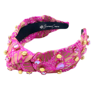 BRIANNA CANNON ADULT SIZE PINK & GOLD FLORAL HEADBAND WITH GOLD BEADS & PINK CRYSTALS