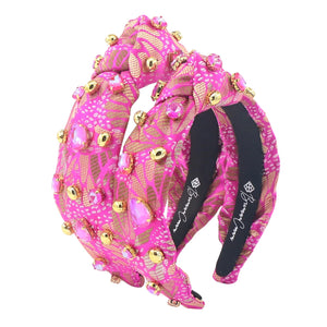 BRIANNA CANNON ADULT SIZE PINK & GOLD FLORAL HEADBAND WITH GOLD BEADS & PINK CRYSTALS