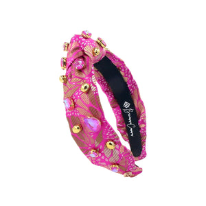 BRIANNA CANNON CHILD SIZE PINK & GOLD FLORAL HEADBAND WITH GOLD BEADS & PINK CRYSTALS