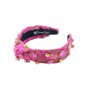 BRIANNA CANNON CHILD SIZE PINK & GOLD FLORAL HEADBAND WITH GOLD BEADS & PINK CRYSTALS