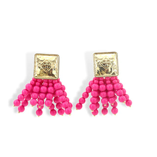 SQUARE BC ICON PINK BEADED EARRINGS