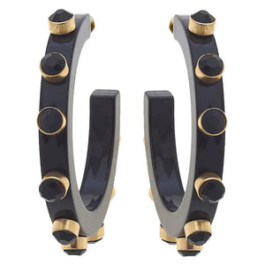 RENEE RESIN & RHINESTONES HOOP EARRINGS IN BLACK