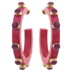 RENEE RESIN & RHINESTONES HOOP EARRINGS IN FUCHSIA