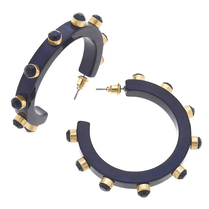 RENEE RESIN & RHINESTONES HOOP EARRINGS IN ROYAL BLUE