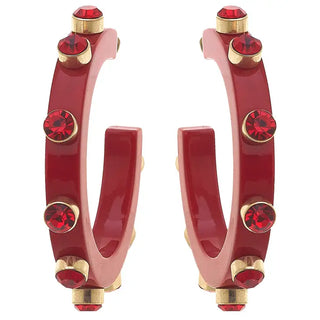 RENEE RESIN & RHINESTONES HOOP EARRINGS IN RED