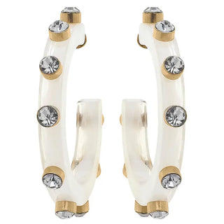 RENEE RESIN & RHINESTONES HOOP EARRINGS IN WHITE