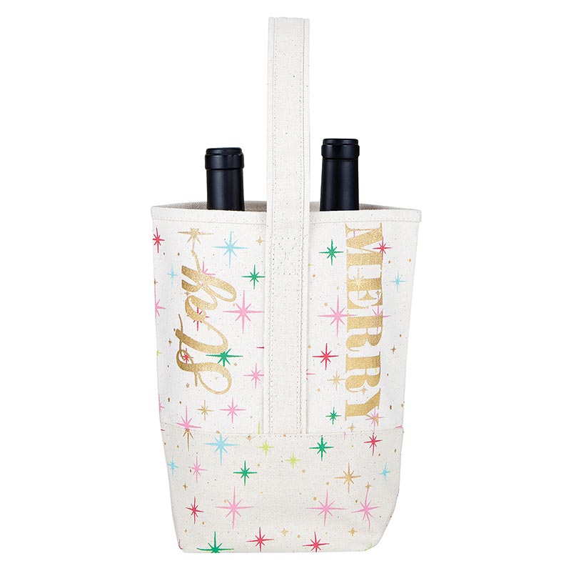 STAY MERRY DOUBLE BOTTLE WINE TOTE
