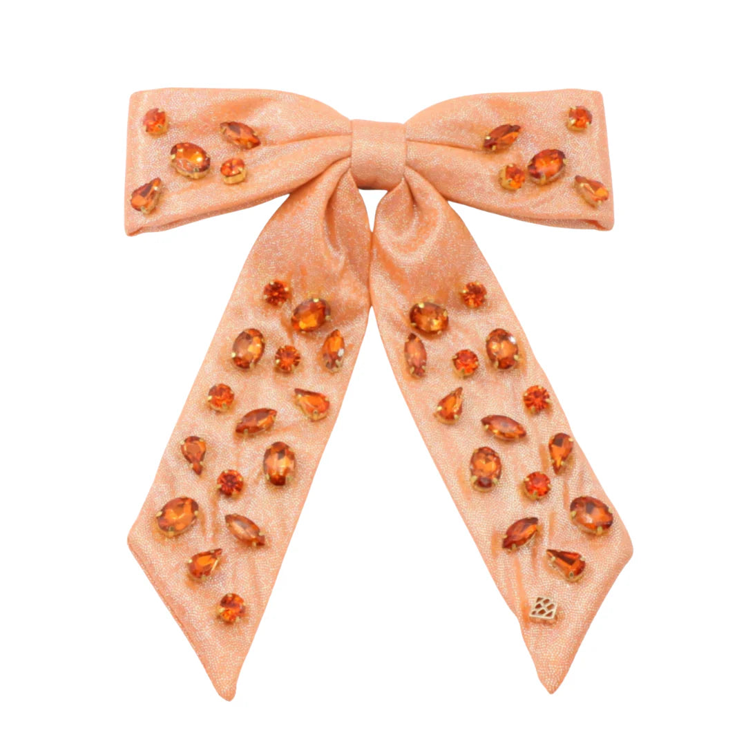 BRIANNA CANNON SHIMMER BOW BARRETTE WITH HAND SEWN CRYSTALS ORANGE