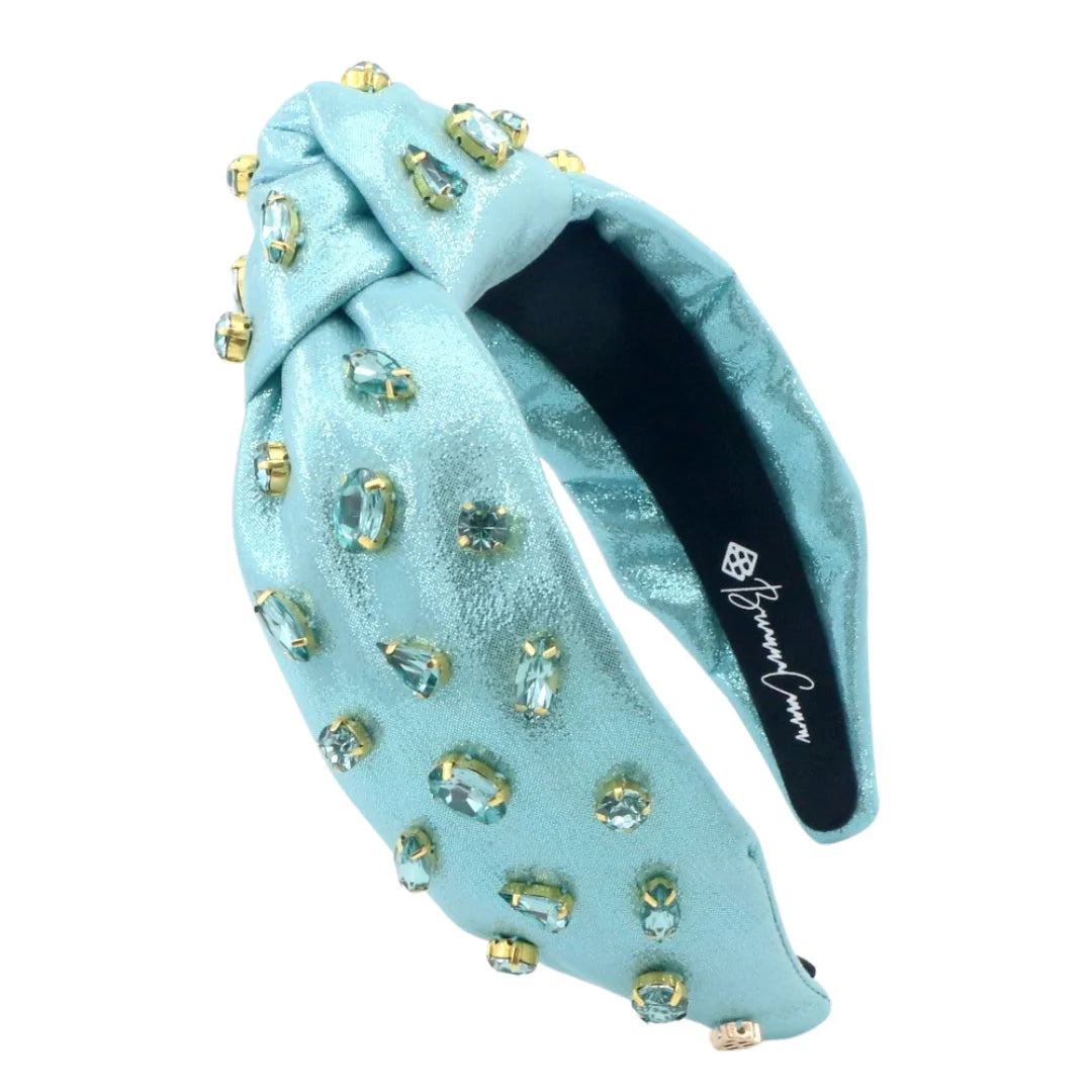 Brianna Cannon Adult Size Shimmer Headband with Hand-Sewn Crystals Blue