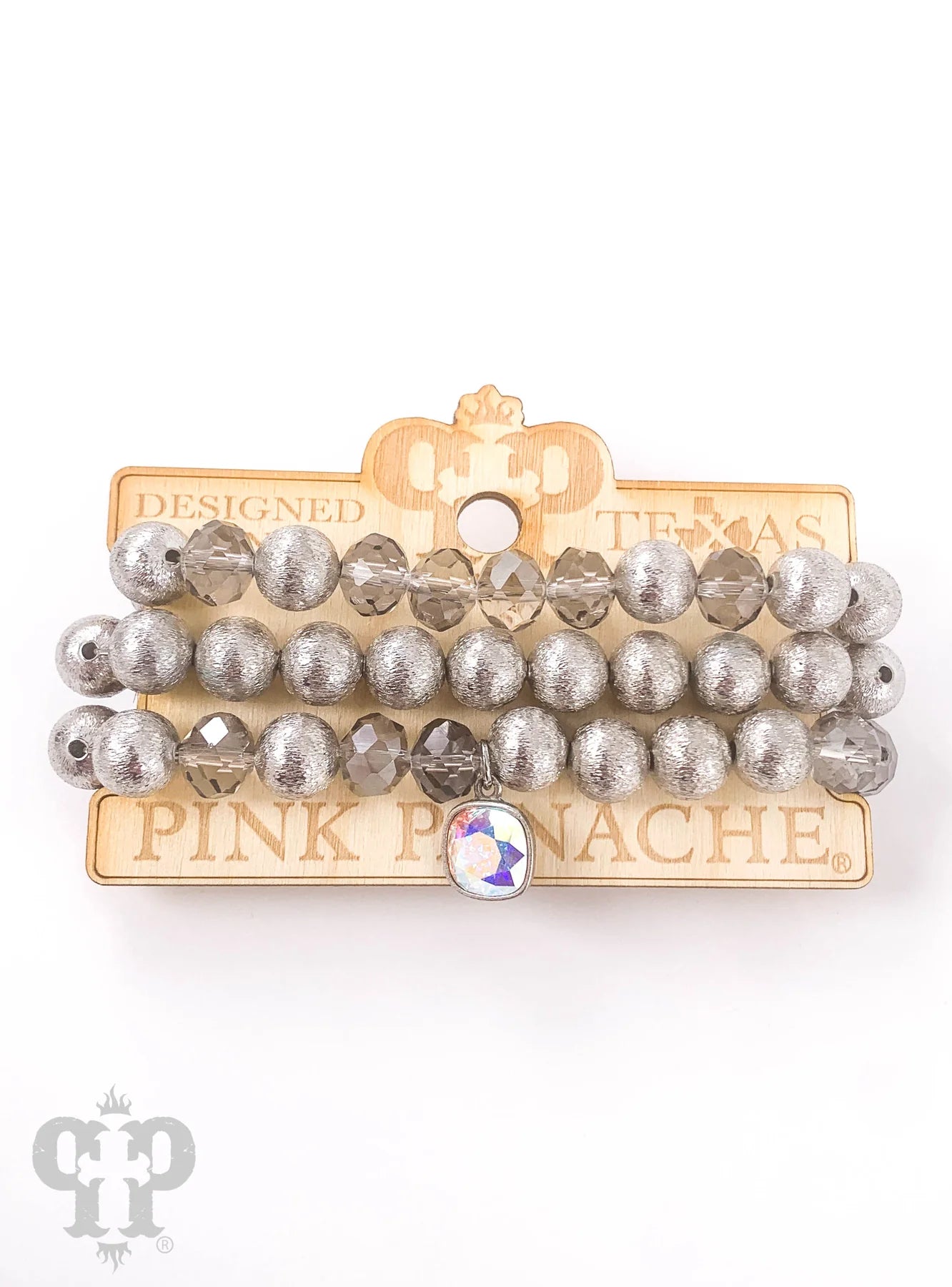 3-set silver bead pink panache bracelet