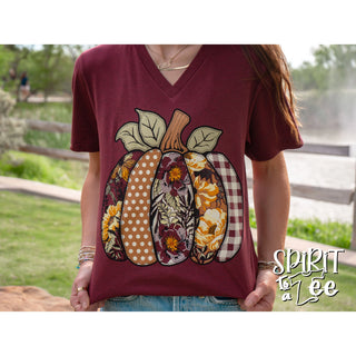 Floral & Patterned Pumpkin V-Neck Tee