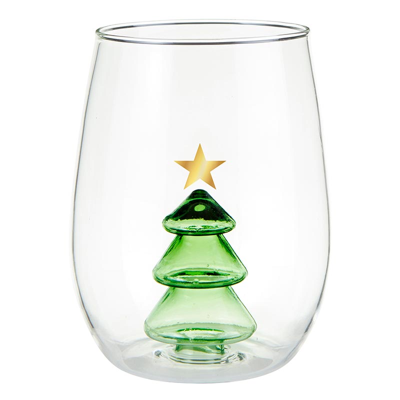 STEMLESS WINE GLASS WITH FIGURINE TREE