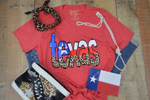 TEXAS FLAG AND ANIMAL PRINT TEE