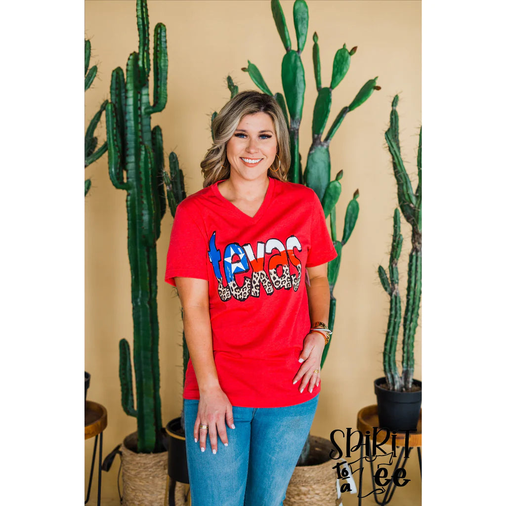 TEXAS FLAG AND ANIMAL PRINT TEE