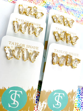 Colorful Crystal Butterfly Studs- CLEAR