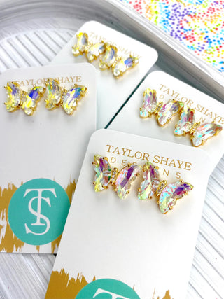 Iridescent Colorful Crystal Butterfly Studs