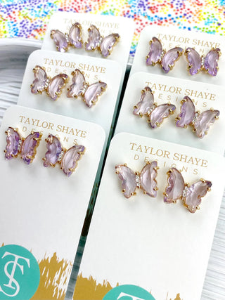 Colorful Crystal Butterfly Studs-lavender
