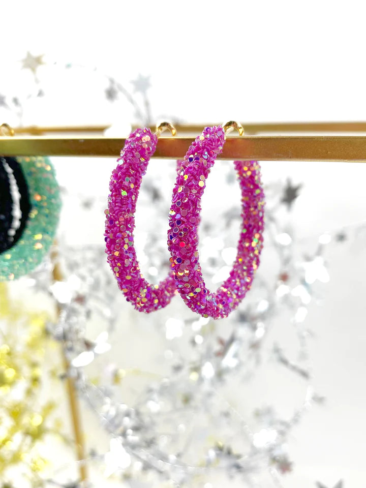 HOT PINK GLITTER HINGE HOOPS