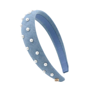 BRIANNA CANNON THIN DENIM & PEARLS HEADBAND