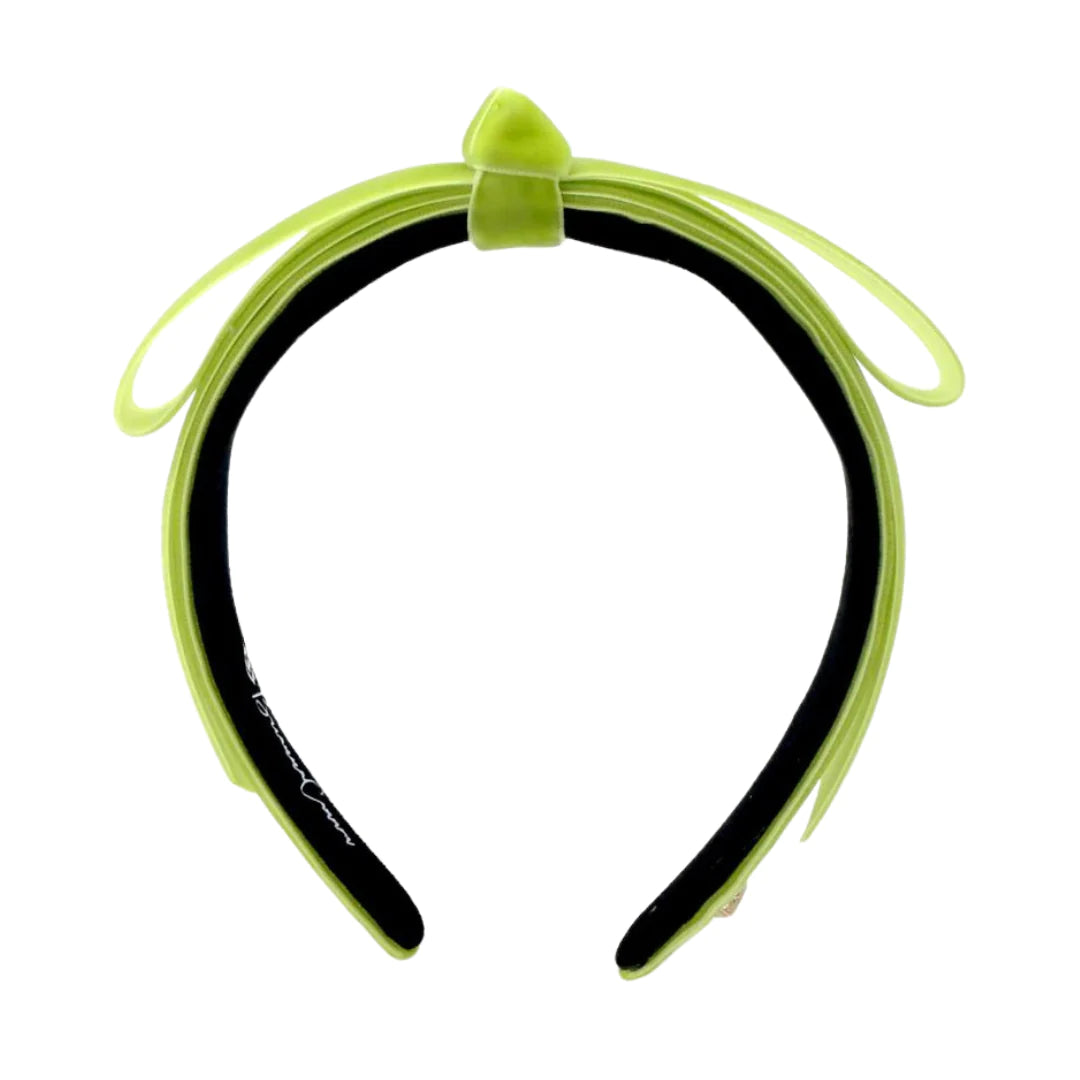 BRIANNA CANNON THIN LIME VELVET RIBBON BOW HEADBAND