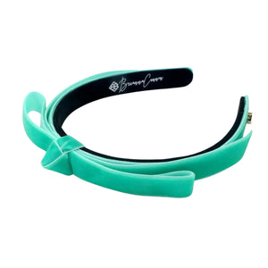 BRIANNA CANNON THIN TURQUOISE VELVET RIBBON BOW HEADBAND