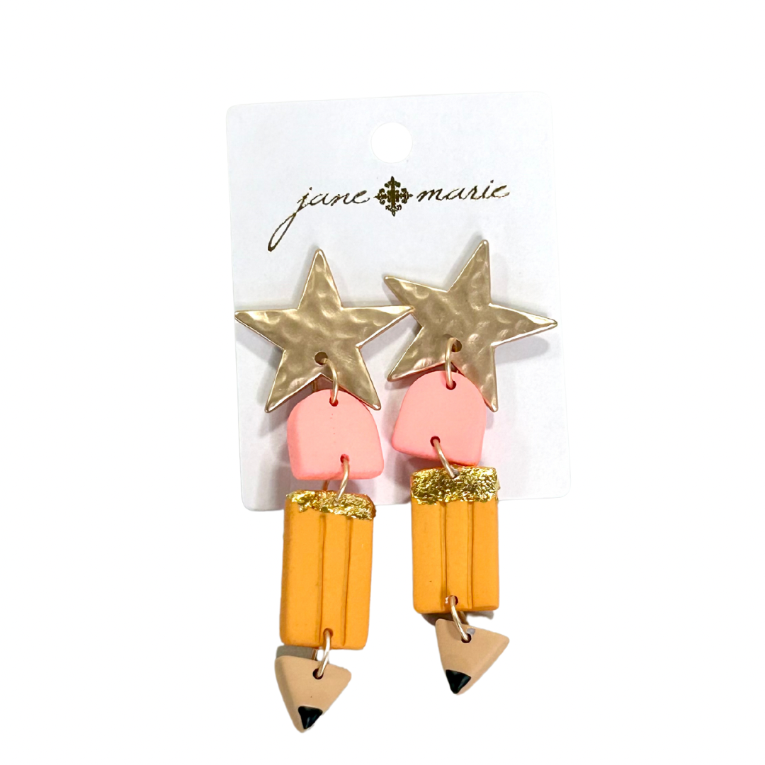 Gold Star Post, Clay Pencil Earrings