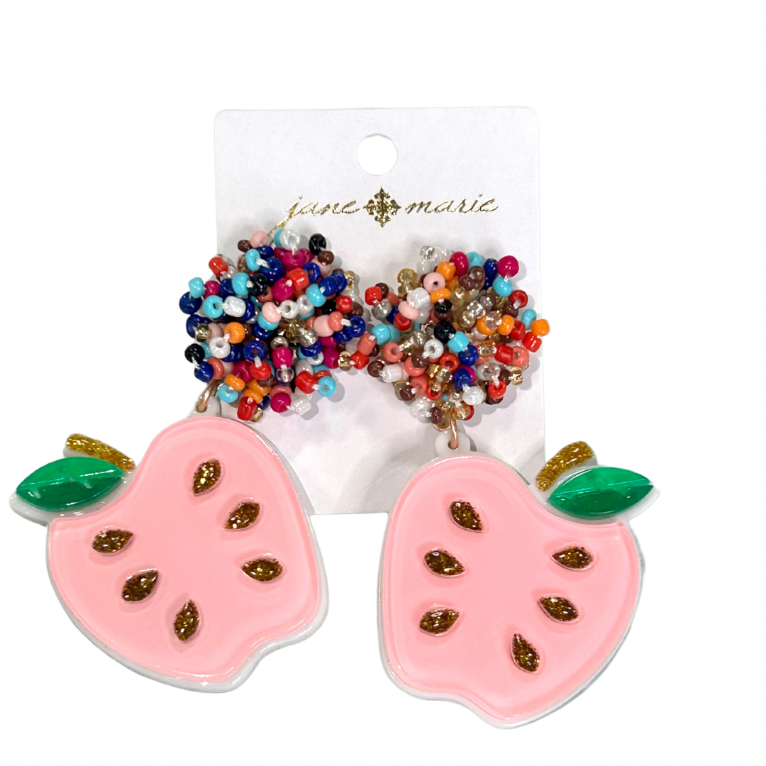 Multi Beaded Post, Pink Apple Earrings