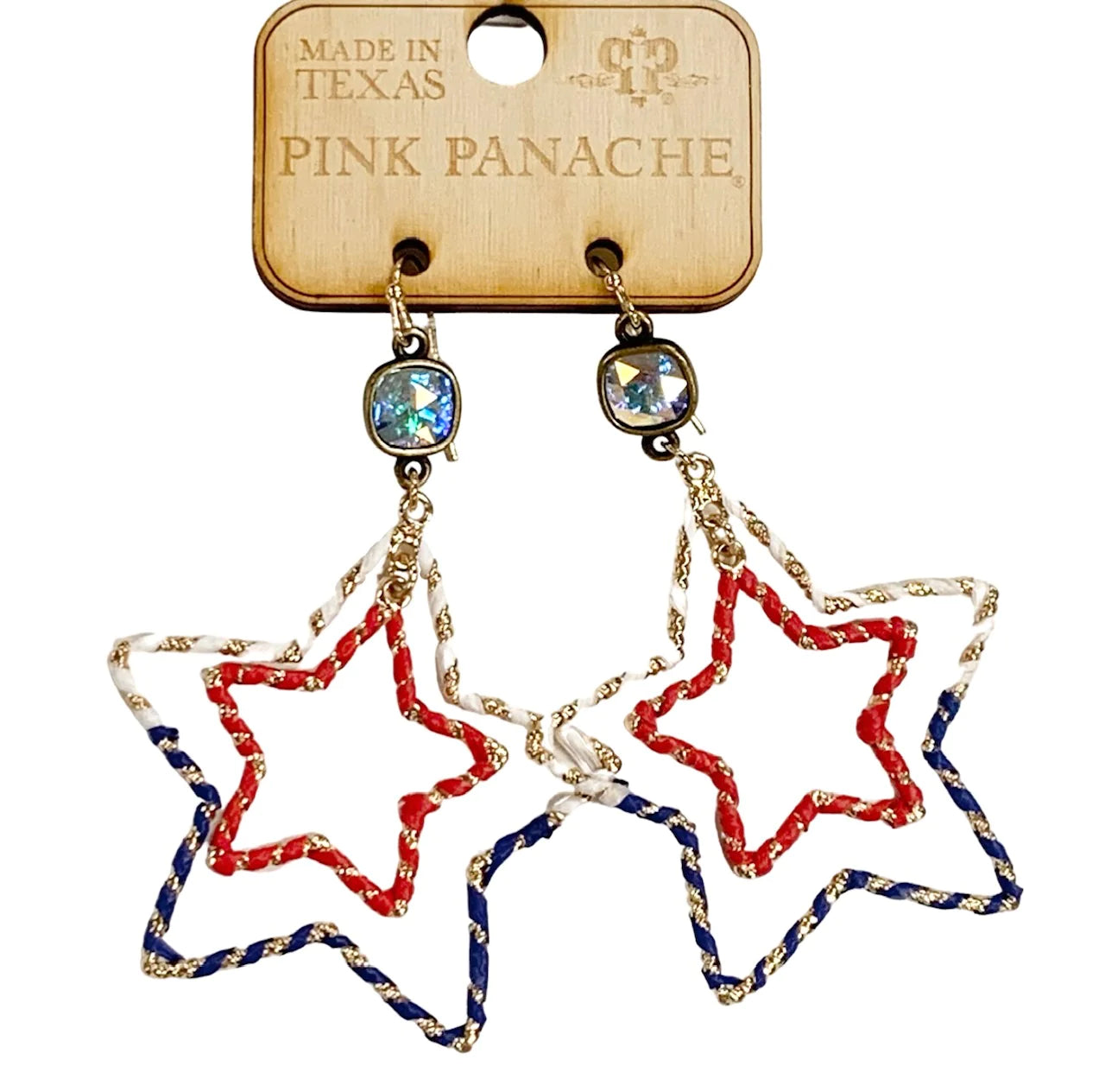 DOUBLE STAR RED WHITE & BLUE PINK PANACHE DANGLES