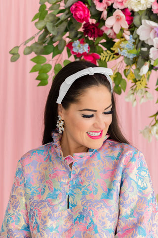 BRIANNA CANNON THIN WHITE VELVET RIBBON BOW HEADBAND