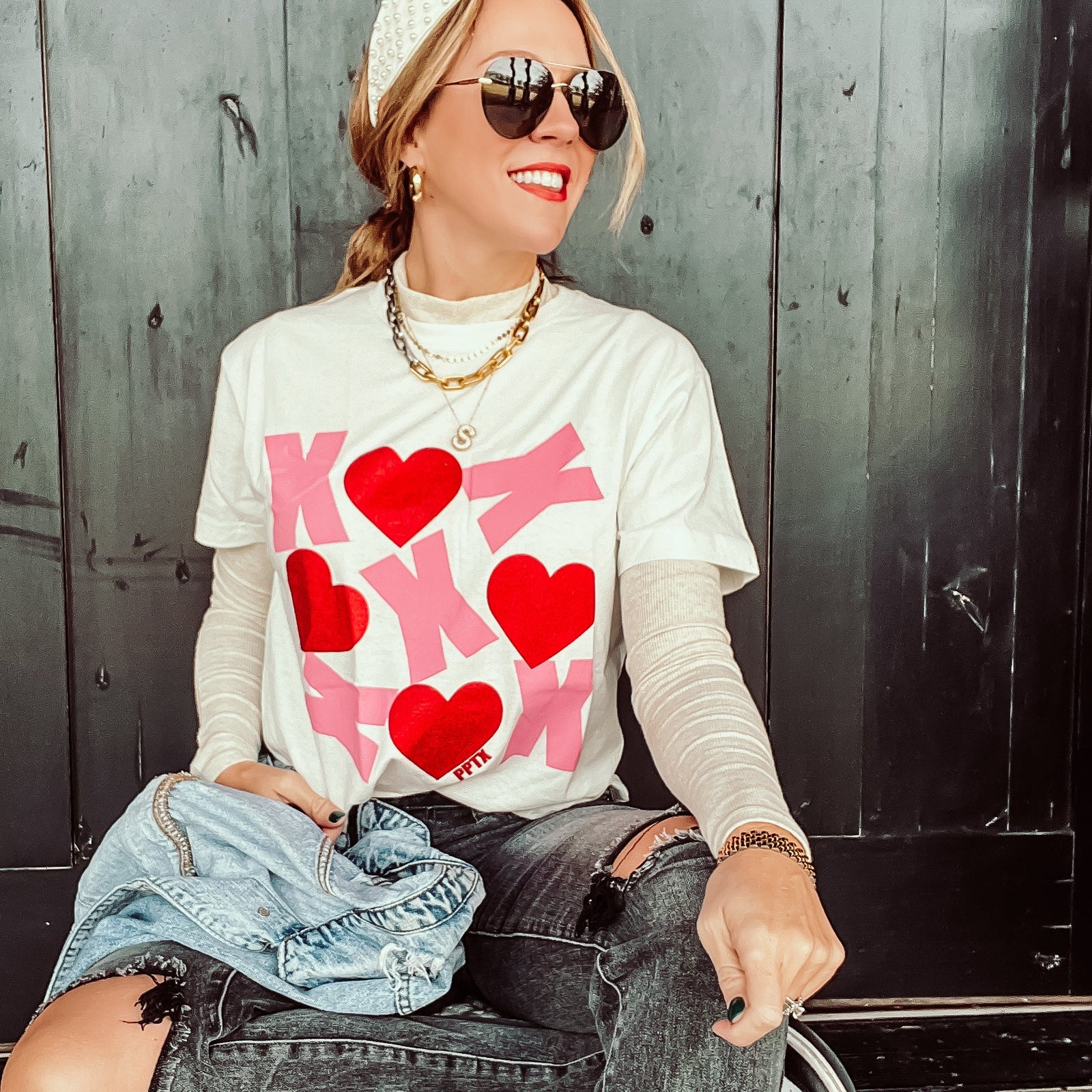 XOXO GLITTER HEARTS TEE