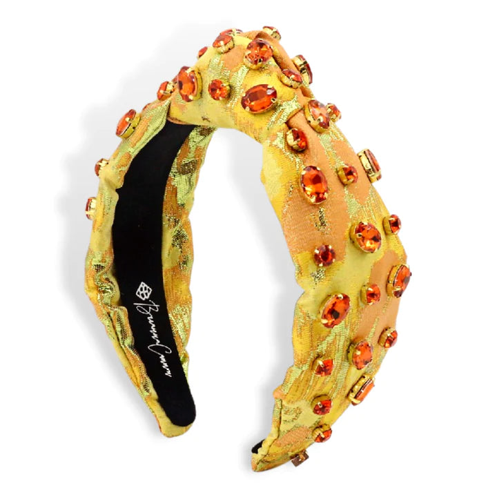 YELLOW METALLIC HEADBAND W/ORANGE CRYSTALSo