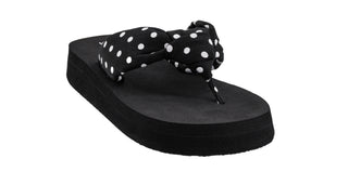 YOU GO GIRL CORKY BLACK WHITE POLKA DOT SANDALS