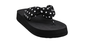 YOU GO GIRL CORKY BLACK WHITE POLKA DOT SANDALS